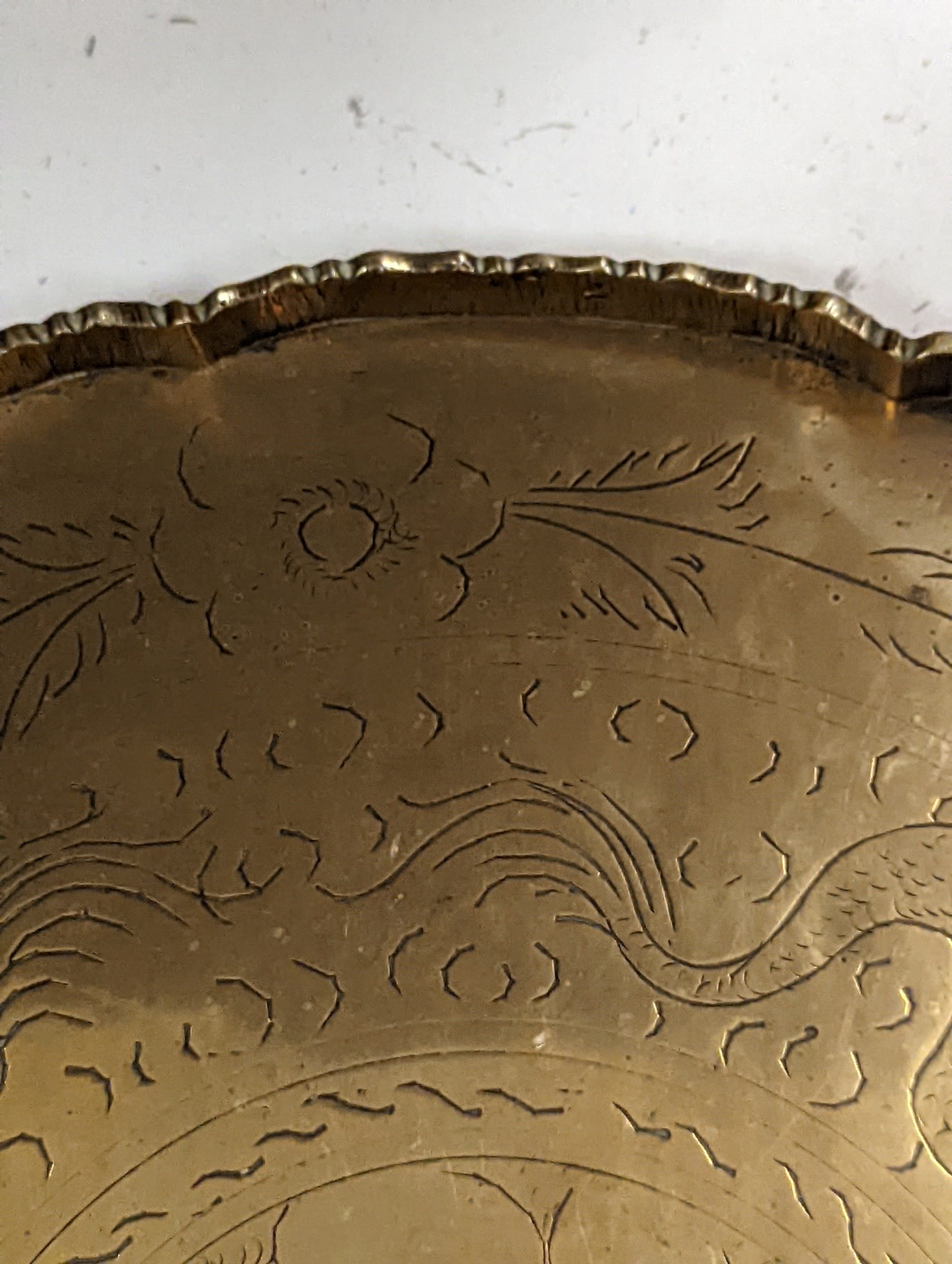 Two early 20th century Chinese bronze vases and a similar tray, 35cm diam.